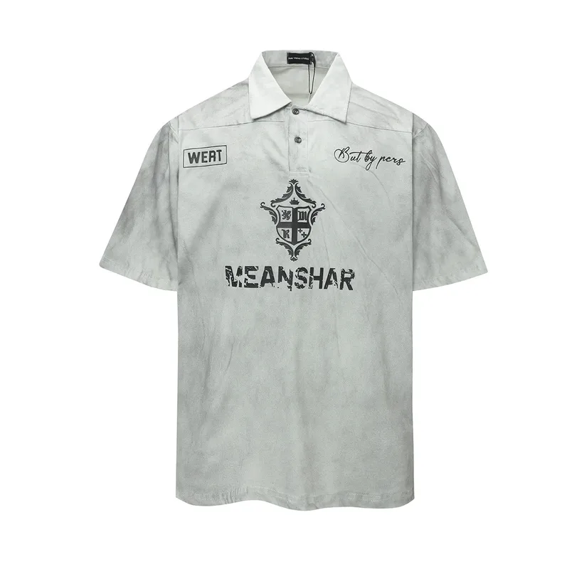 Jiayiku Men's  Summer Short Sleeve American Style Jersey Sports Shirt Wasteland Style Dirty Dyed Washed