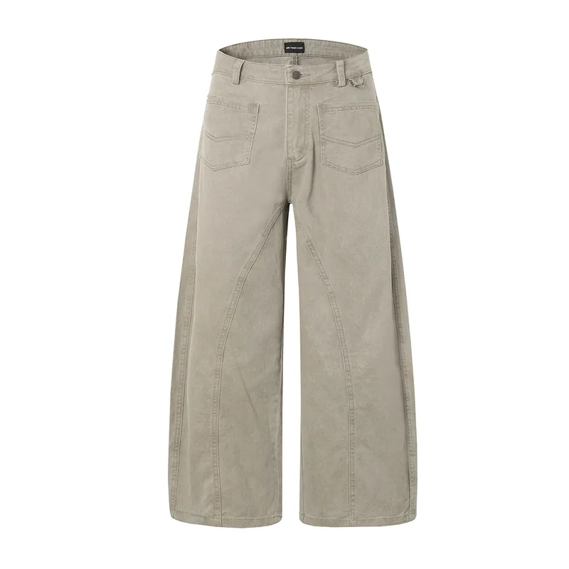 Jiayiku Men's  American Retro Washed Personalized Cleanfit Casual Pants Straight Loose Wide-Leg Pants
