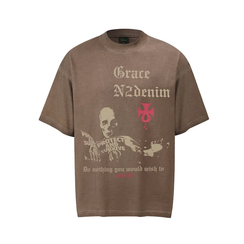 Jiayiku Men's Clothing  Summer American Street Hip-Hop Trendy Brand Tee Bottoming Shirt Dark Skull Short-Sleeved T-Shirt For Men