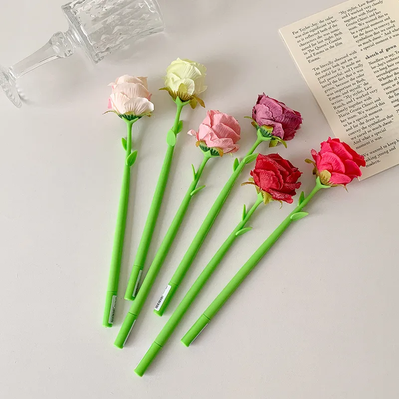 Teacher's Day Gift Cute Soft Silicone Rose Style Gel Pen Girl's Fun Flower Hand Account Pen Gift Pen