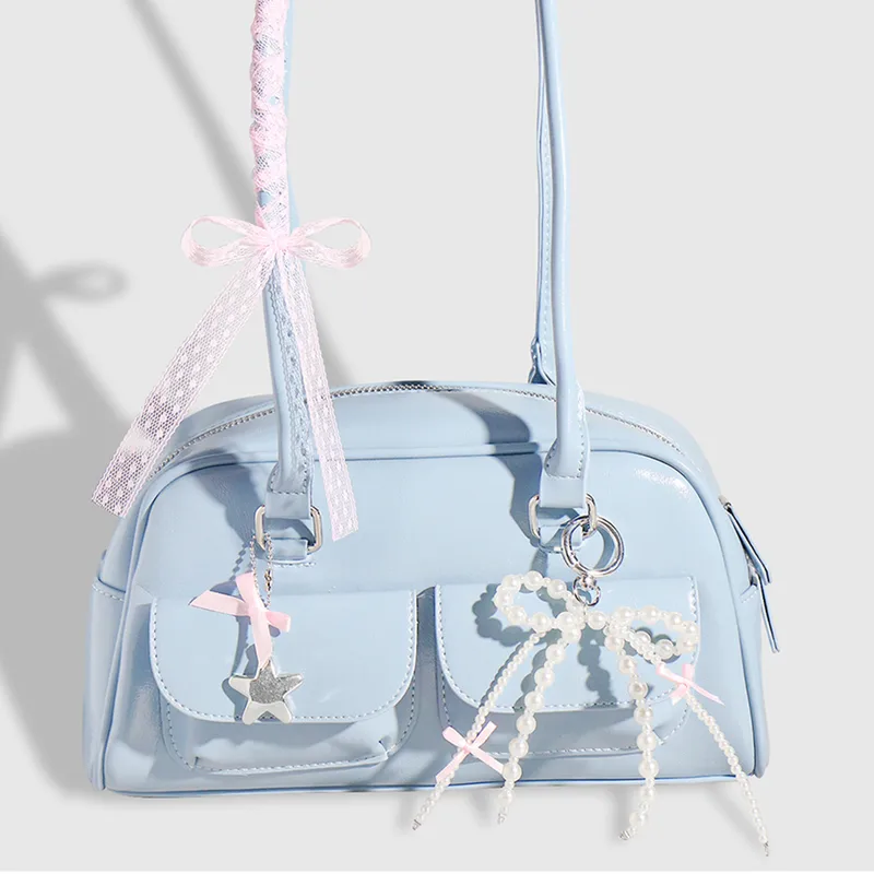 Explosions Sweet All-match DIY Pink Mesh Imitation Pearl Bow Star Love Bag Pendant Suit