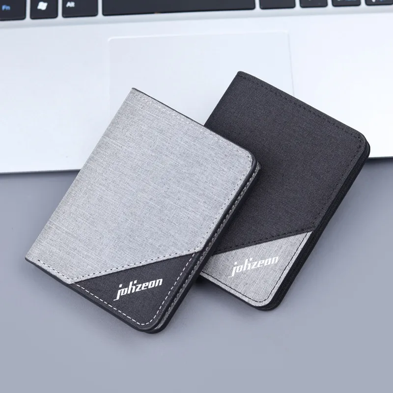 Canvas Men's Wallet Vertical Denim Short Wallet Card Holder Integrated Mini Folding Small Wallet Men's Simple
