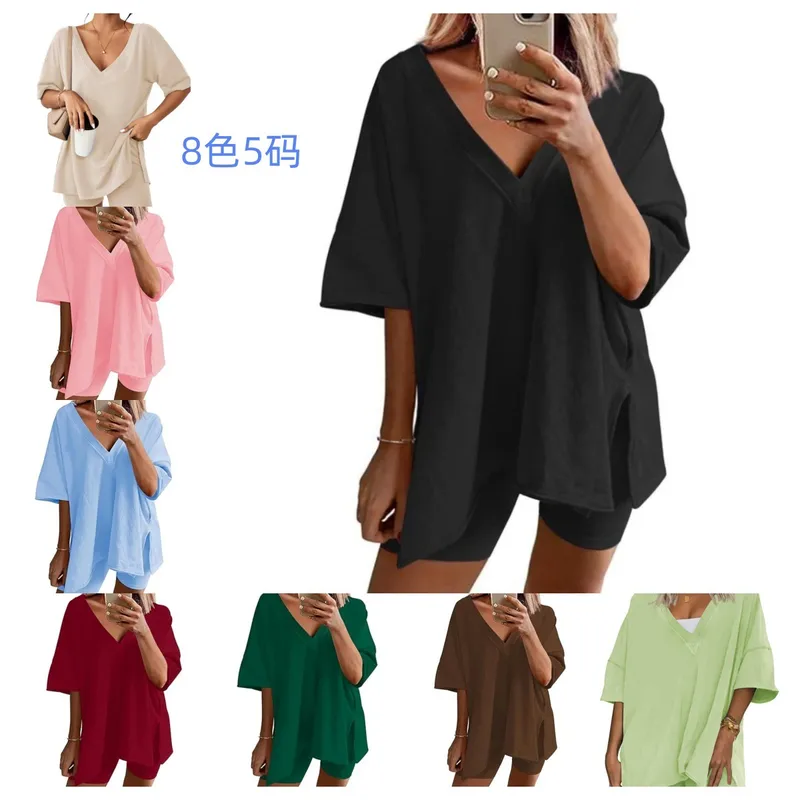 Sportswear  New  Fashion Short-sleeved T-shirt Women's Casual Two-piece High Waist Slimming Shorts