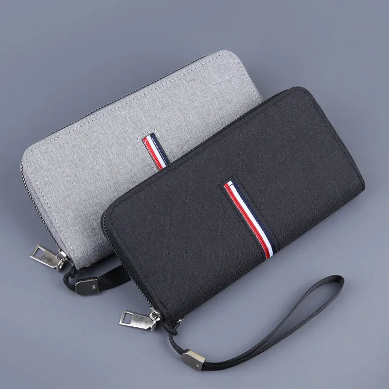 Canvas Hand Bag Men's Wrist Strap Men's Hand Bag Zipper Cloth Bag Carrying Strap Men's Long Wallet Men's Oxford Cloth