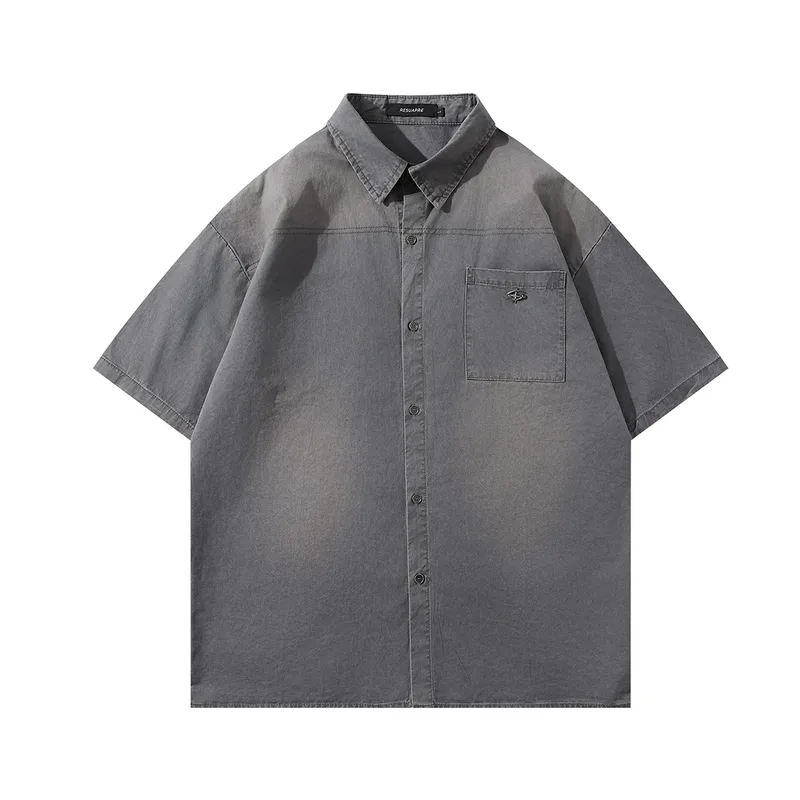 Jiayiku Men's Clothing  New Retro Fashion Brand Shirt Washed And Distressed Handsome National Trend Shirt Short-Sleeved Men And Women