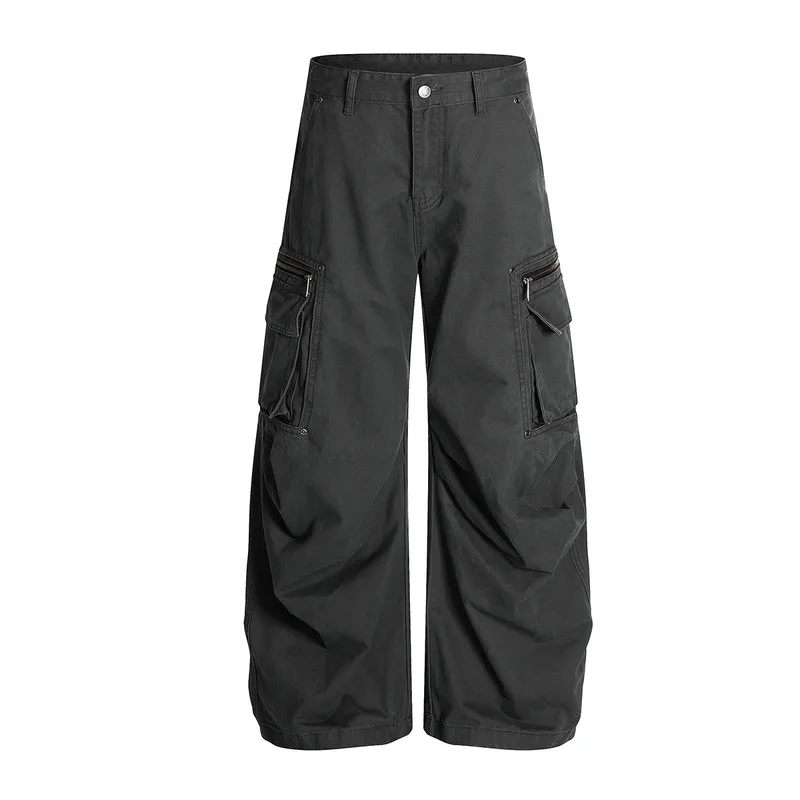 Jiayiku Men's  High-end Feeling Duffy Handsome American Retro Washed Crowdclothes Trendy Brand Machete Wide-leg Casual Pants