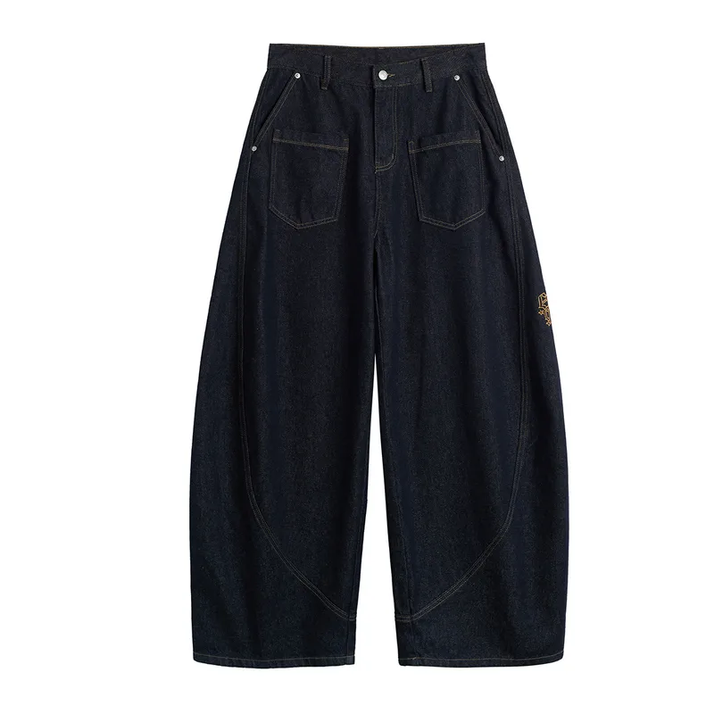 Jiayiku Trendy Brand  American Retro Washed Jeans Personalized Scimitar Pants Cleanfit Pants High Quality
