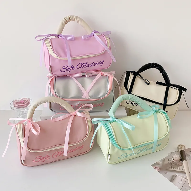 Ins Simple Large Capacity Portable Storage Bag Student High-value Stationery Pencil Case PU Portable Wash Bag Storage Bag