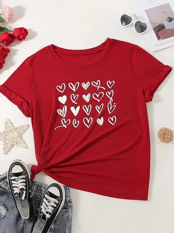 Women's T-shirt Short Sleeve T-Shirts Simple Style Classic Style Heart Shape