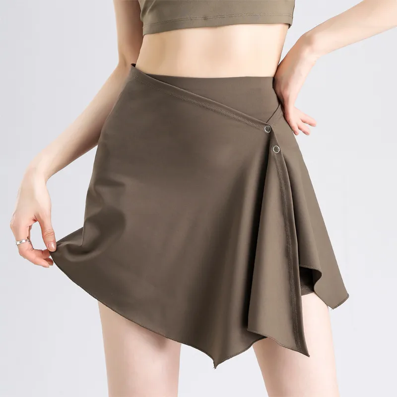 Two-Piece Short Skirt High Waist Hip Lifting Naked Yoga Pants Shorts Fart Curtain Outer Wear Running Pants Breathable Fitness Summer