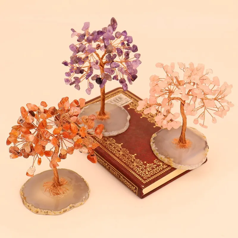 Manufacturer Wholesale Amethyst Money Tree Natural Energy Crystal Life Tree Agate Crystal Tree Ornaments H18