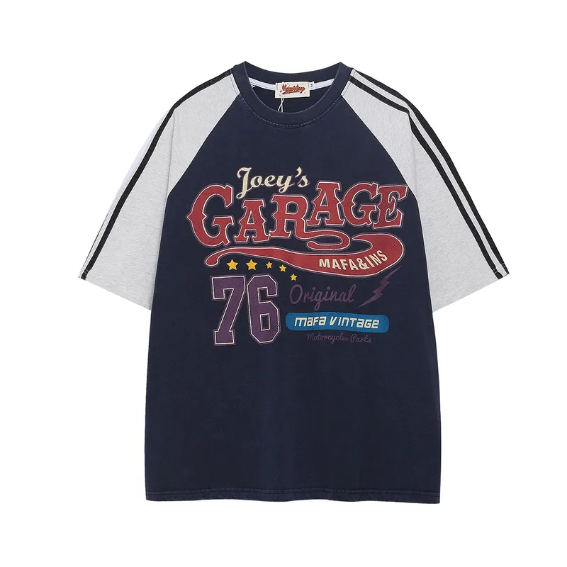 Jiayiku Fashion Brand  Summer T-shirt New American Retro Couple T-shirt Loose Raglan Sleeve Color-matching Short Sleeve Men