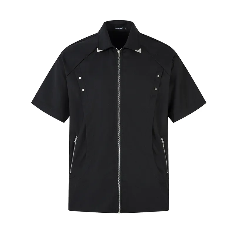 Jiayiku Men's  Summer Short-Sleeve Shirt New Style Cleanfit Niche Design Zipper Shirt Handsome
