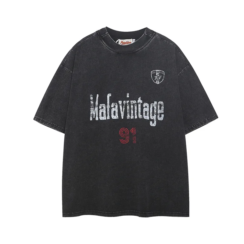 Jiayiku  Summer T-shirt New American Retro Trendy Brand Heavy Washing Old Cotton T-shirt Short Sleeve For Men And Women