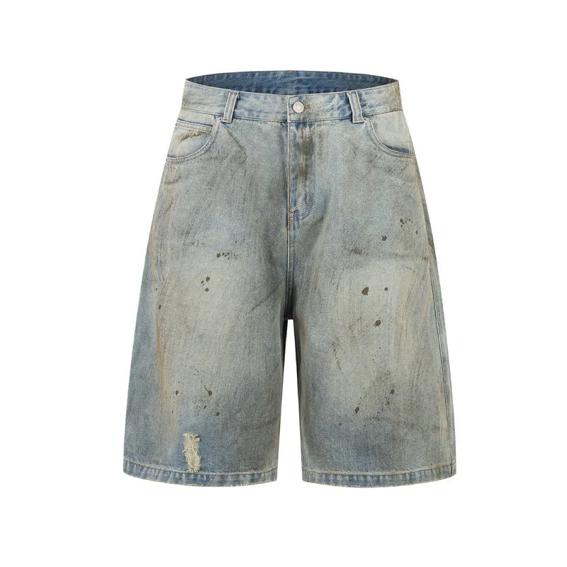 Jiayiku Men's  High-end Feeling Puppies Handsome Pants Men's American-style High Street RO Dirty Dirty Dyed Washed Denim Pants