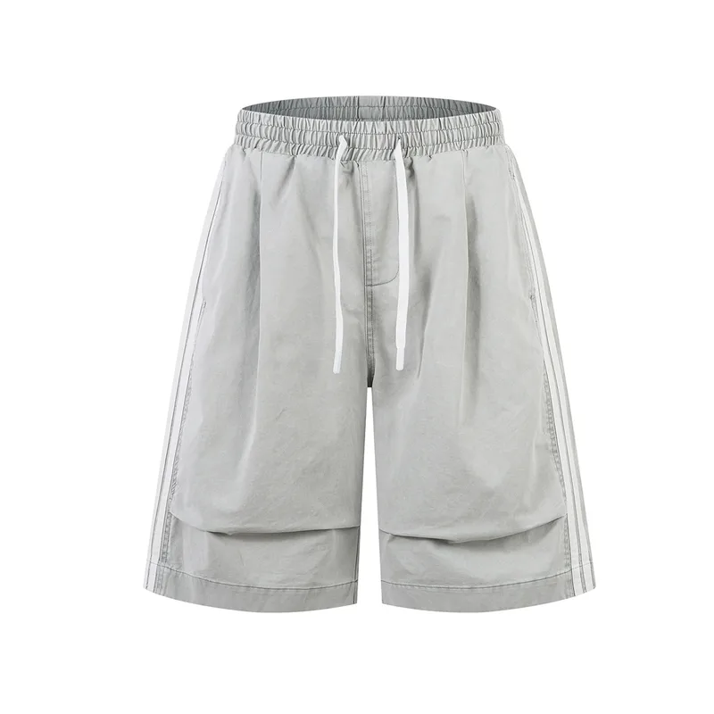 Jiayiku Trendy Brand  New Men's American Retro Washed Mid-Length Pants Loose Drape Wide-Leg Pants