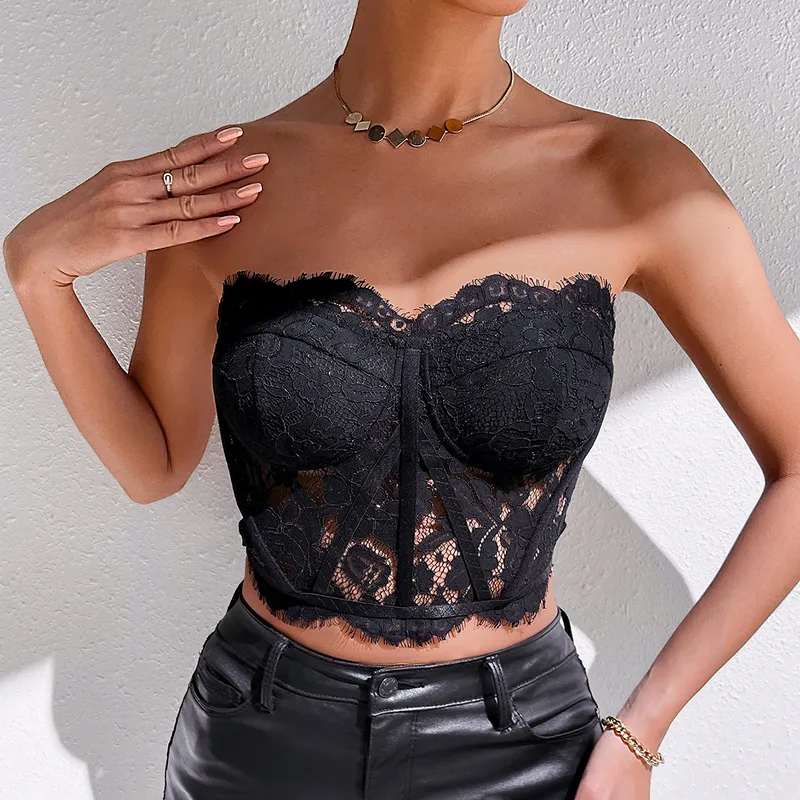 Nix  New Autumn Black   Foreign Trade Women Sexy Corset Fish Bone Lace Small Vest 0002