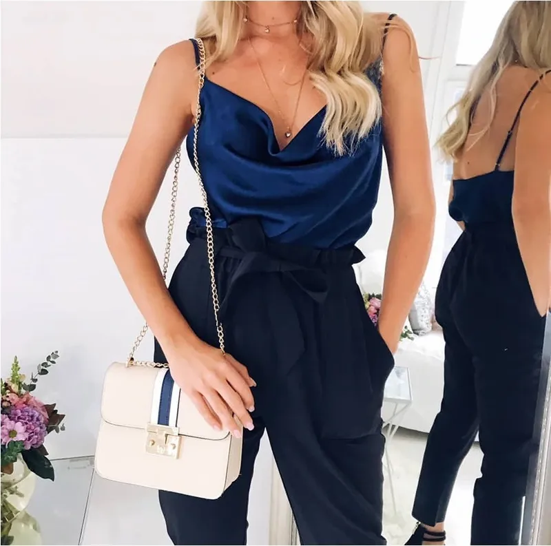 New  Summer Women's Solid Color Camisole Bottoming Silk Chiffon Shirt Top