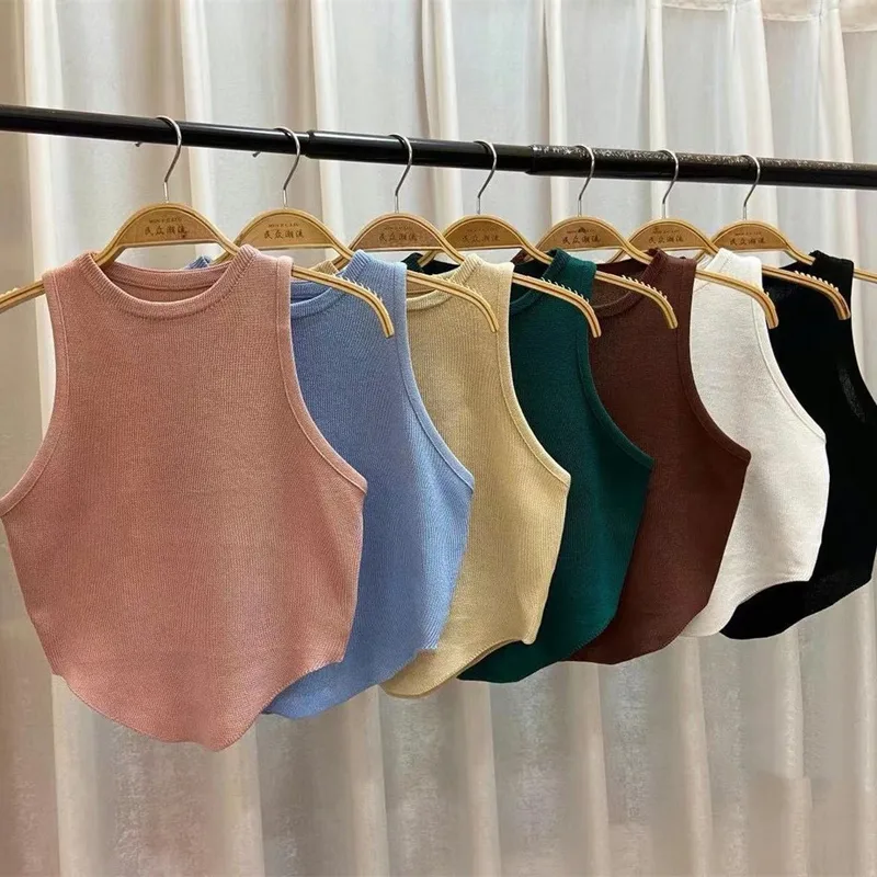 Summer Hong Kong Style Elegant Sexy Irregular Design Navel-exposed Slim-fit Slim-fit Beautiful Back All-match Camisole Vest