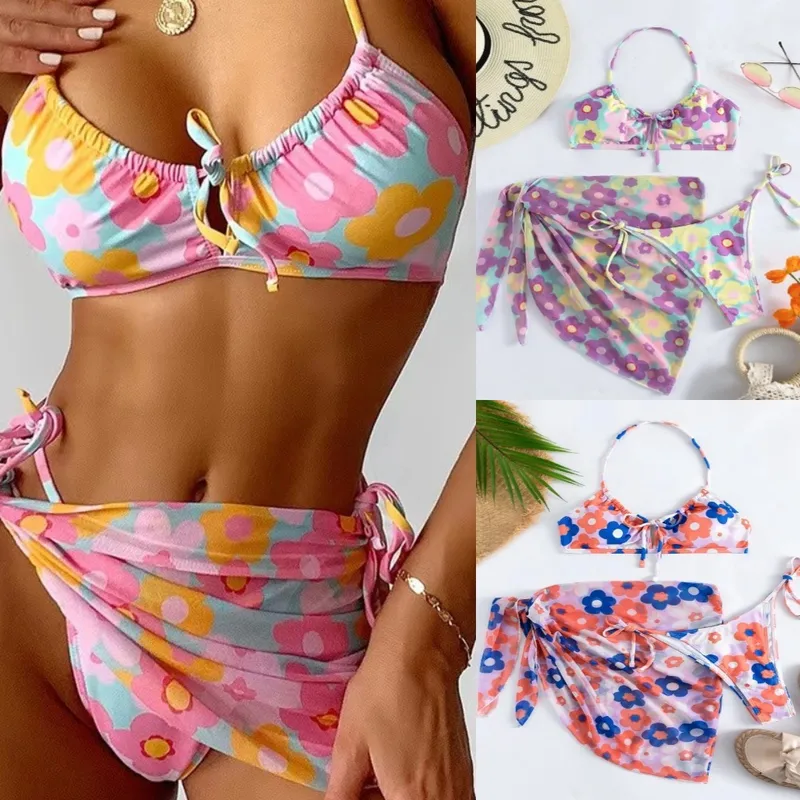 Bikini Three-piece Swimsuit Women's   Swimsuit Printed Sexy Vigorous Bikini Swimsuit