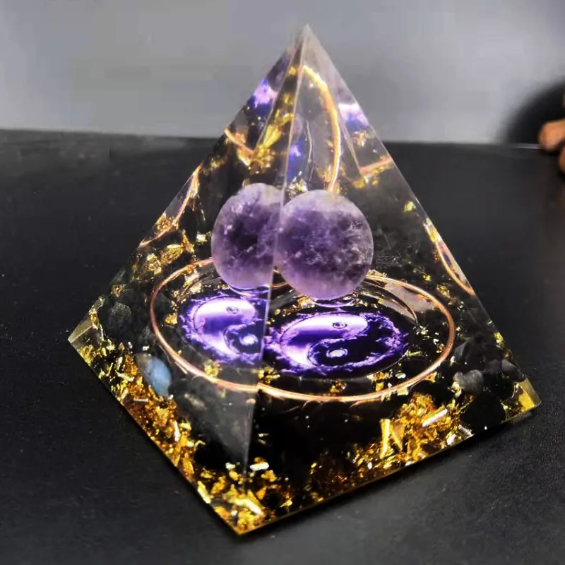 Foreign Trade  3D Rune Black Yao Resin Natural Crystal Energy Ball Pyramid Ornaments Home Office