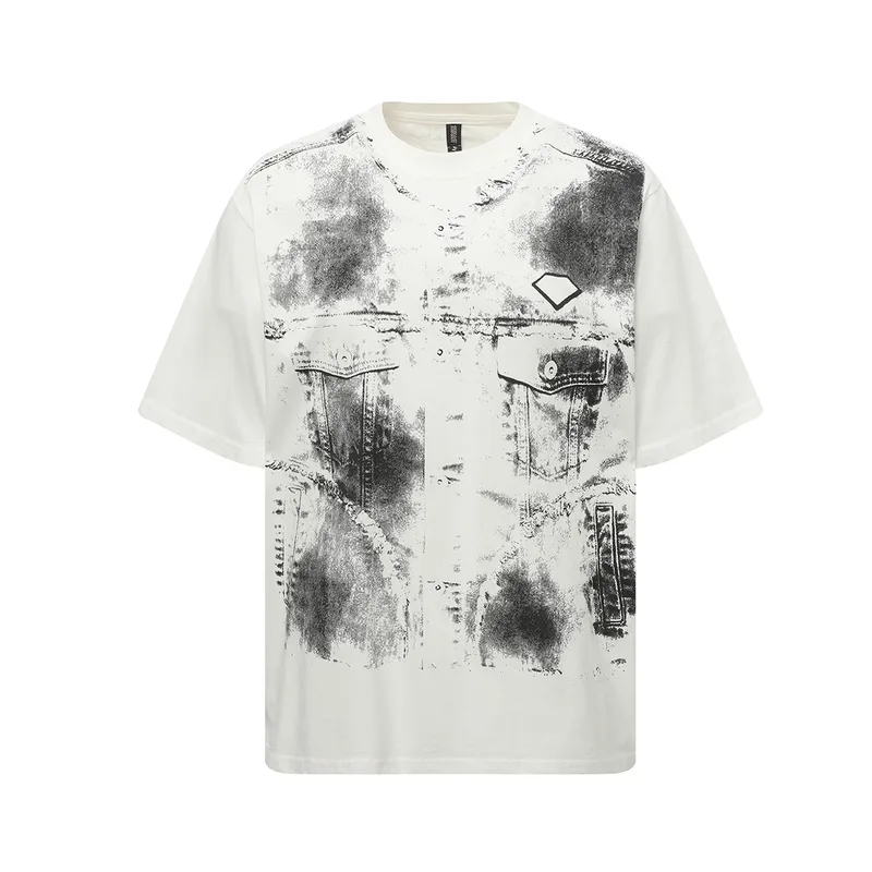 Jiayiku Men's  Summer High Street American Hip Hop Fashion Brand Personalized Graffiti Dirty Dye Niche T-shirt Short-sleeved Men