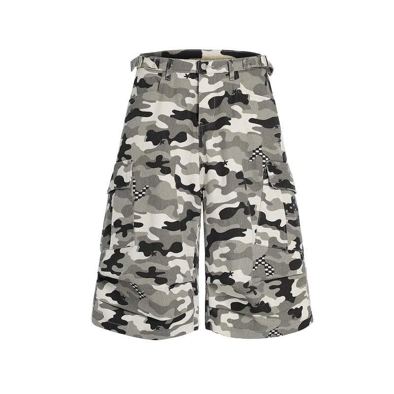 Jiayiku Men's Clothing  American Style Trendy Brand Camouflage Overalls Shorts Men's Loose High-end Wide-leg Pants