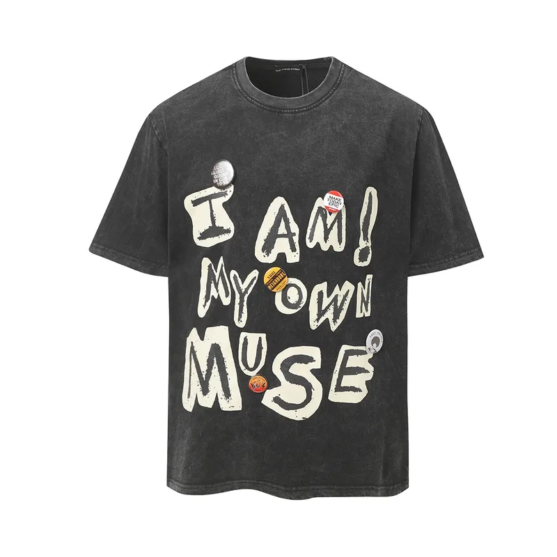 Jiayiku Men's  Summer American-style Washed Distressed T-shirt Pure Cotton Loose Retro Fashion Brand Personalized Graffiti T-shirt