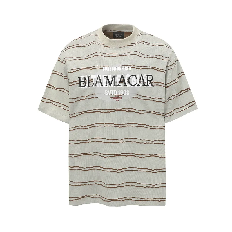 Jiayiku Men's  Summer New New Fashion Brand Jacquard Striped T-shirt Loose Heavy Half Sleeve Top For Men
