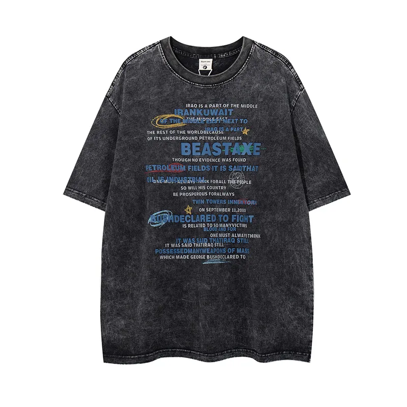 Jiayiku  Summer T-Shirt Men's American Retro Trendy Brand Heavy Washed Cotton T-Shirt Short-Sleeved Loose Bottoming Shirt