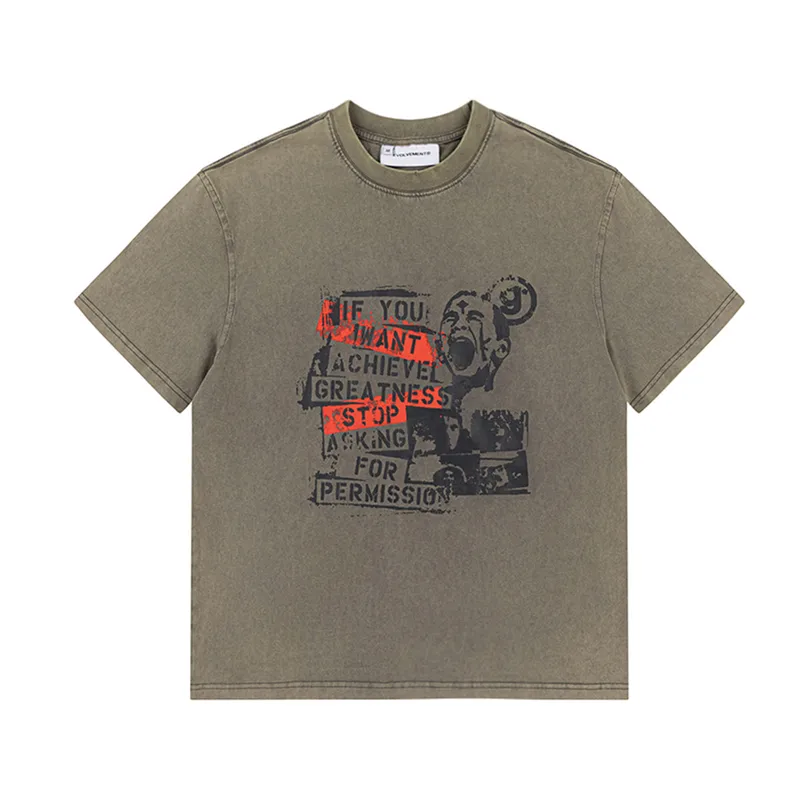 Jiayiku Men's  Summer American Retro Fashion Brand Heavy Washing Tee Spoof Graffiti Short-sleeved T-shirt Men's