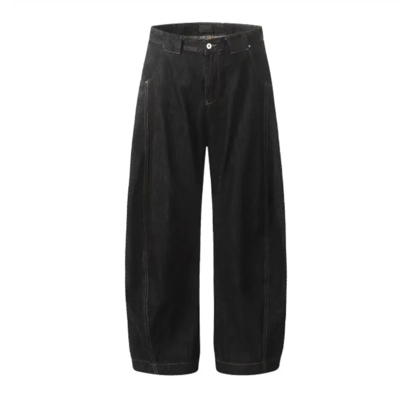 Jiayiku Men's  American Vintage Washed Jeans Men's And Women's High-end Sense Machete Wide-leg Long Pants