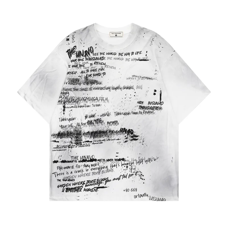 Jiayiku Men's  Summer American Street Graffiti T-shirt Waste Earth Style Retro Fashion Brand T-shirt Tee Short Sleeve