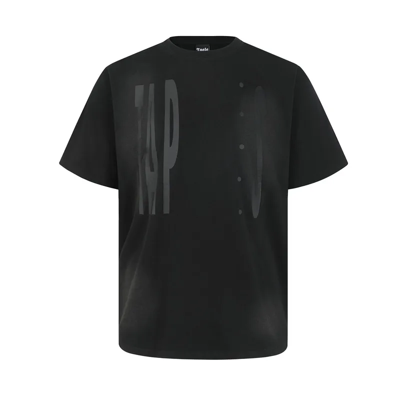 Jiayiku Men's  Summer New American Retro Fashion Brand Washed Old Tee Spray Color Printed Short-sleeved T-shirt
