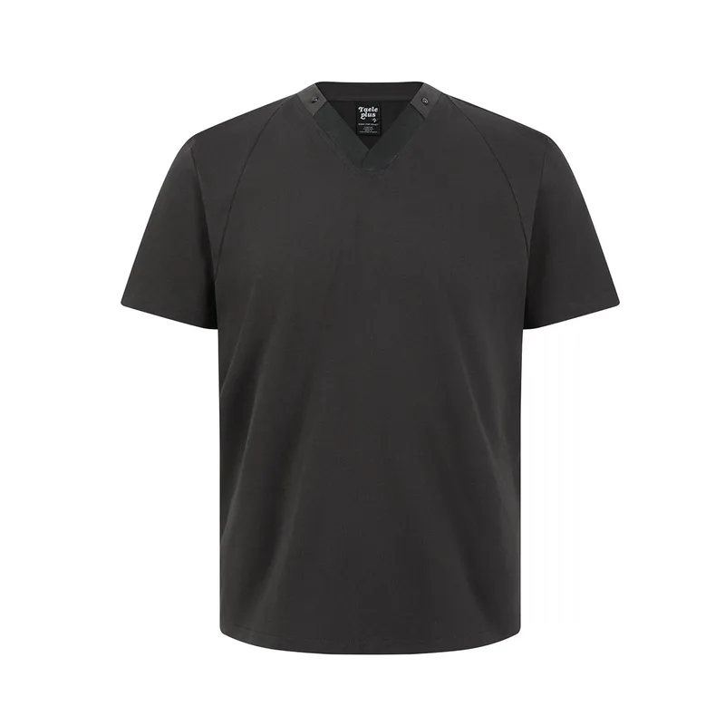 Jiayiku Men's  Summer New American Retro Referee Uniform With Leather And Rivet Design V-Neck Short Sleeve T-Shirt