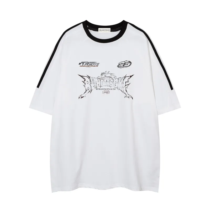 Jiayiku Men's  Summer New American Retro Trendy Brand Tee Culture Shirt Creative Printing Short-sleeved T-shirt For Men