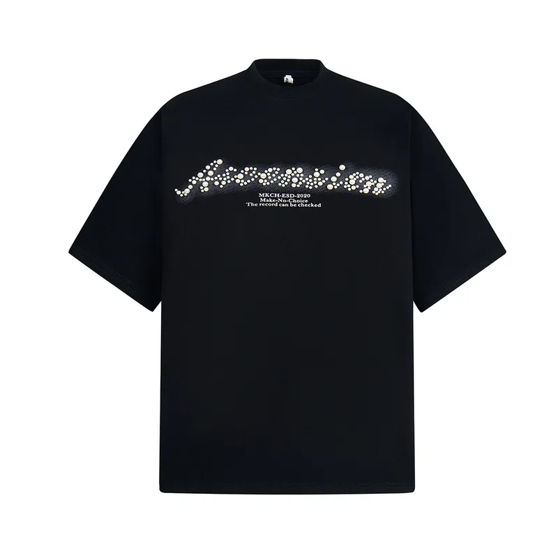 Jiayiku Men's  Summer New American Retro Fashion Brand Distinctive Pearl Embroidered Couple's Short-sleeved T-shirt