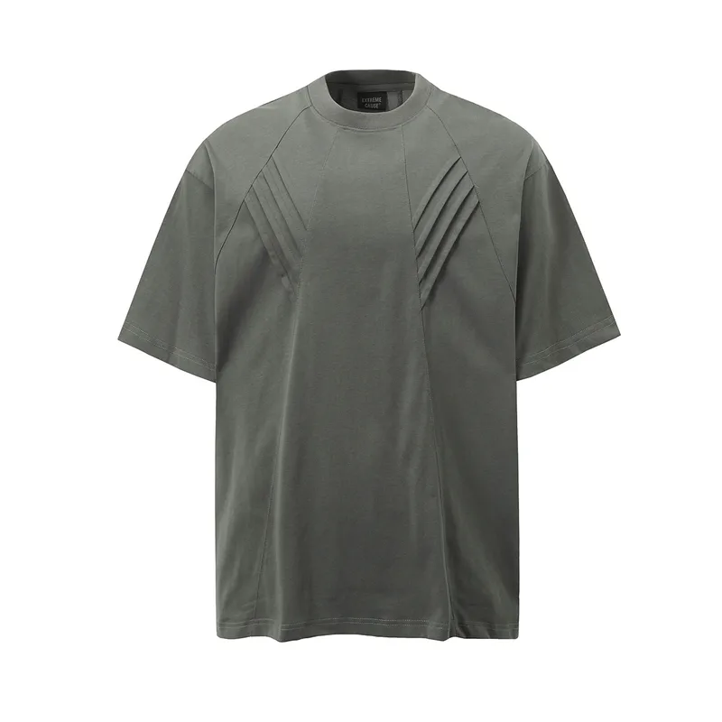 Jiayiku Men's  Summer American Retro Fashion Brand Washed Tee Shark Gill Pleated Design Short-sleeved T-shirt For Men