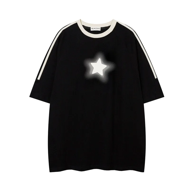 Jiayiku Men's  Summer New American Retro Fashion Brand Culture Shirt Five-pointed Star Printed Short-sleeved T-shirt For Men