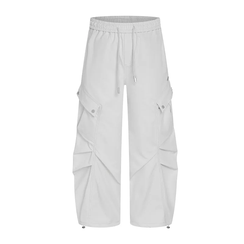 Jiayiku Men's  Spring American Retro Machete Pants Cargo Parachute Pants Hanging Sense Wide Leg Casual Pants