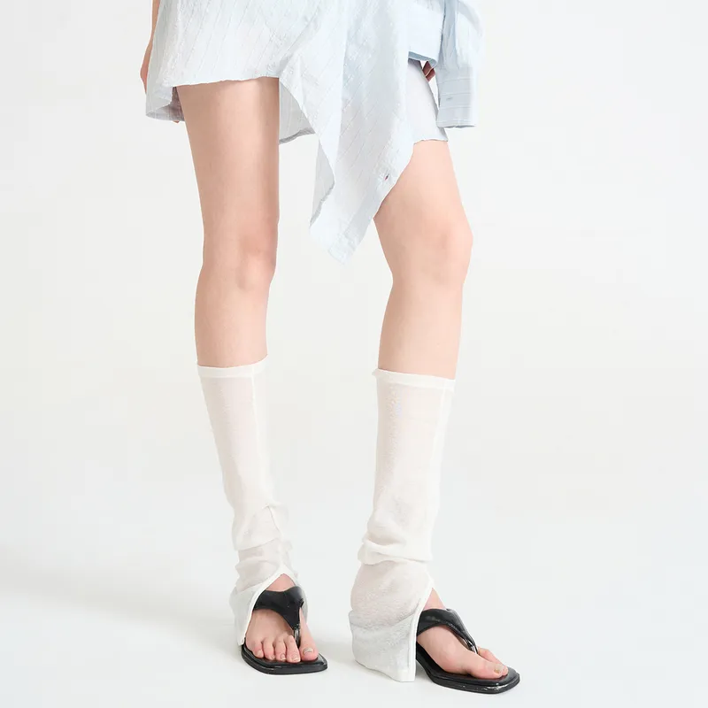 Summer Solid Color Women's Calf Socks With Slits, Stacked Socks, Thin Leg Warmers, Sock Covers
