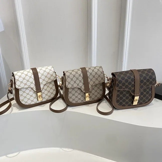 Retro Lock  Summer New One-Shoulder Cross-Body Saddle Bag Large Capacity Printed Fashion Simple Ins Casual