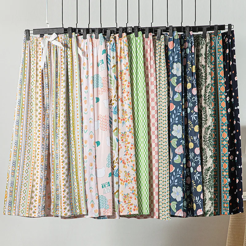 Women's Cotton Silk Pajama Pants Summer Thin Artificial Cotton Wide-leg Pants Spring And Autumn Can Be Worn Outside Loose Home Air Conditioning Cropped Long Pants