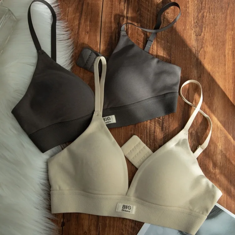 Women's Traceless Bra No Steel Ring French Comfortable Small Chest Push-up Triangle Cup Letter Breathable Anti-sagging Underwear