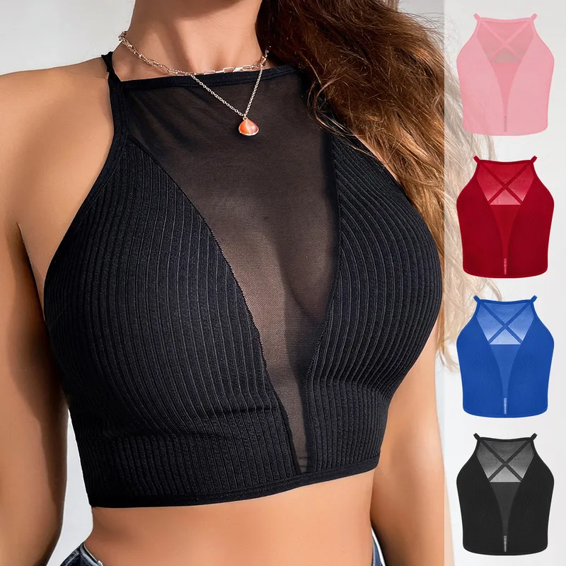Women's Bra Vest-style Sexy Mesh Hollow Thin Strap Cross Soft Breathable Waist  Bra For Women