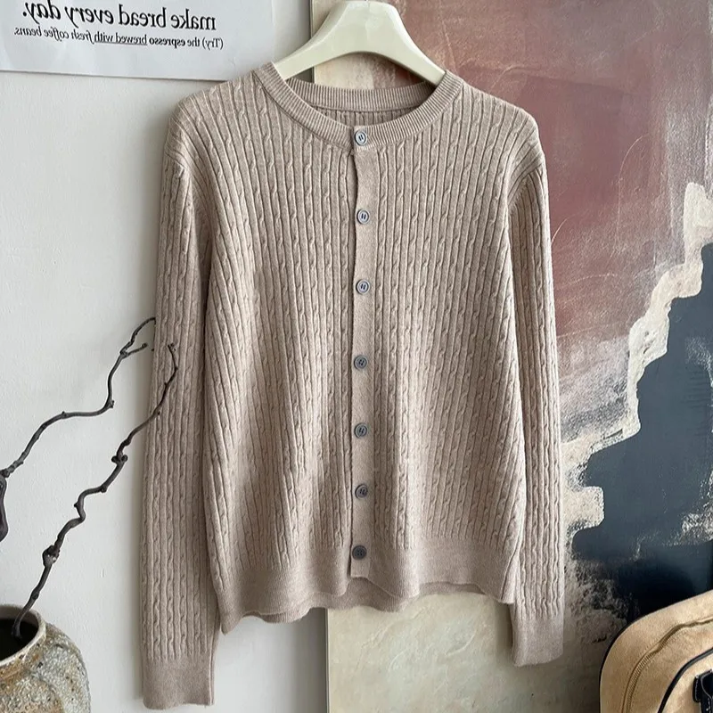 Core-spun Yarn Embroidered Twist Soft Waxy Knitted Cardigan Top Women's  Autumn And Winter New Casual All-match Coat Top