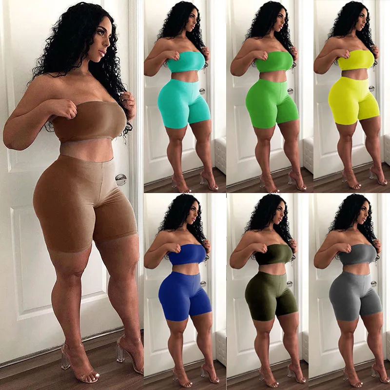 Hot Selling Casual Sports Fitness Running Exercise High Elastic Tight Elastic Small Strapless Shorts Two-piece Set
