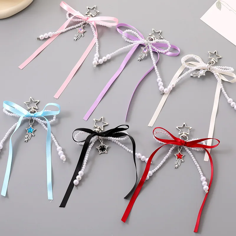 1 Piece Elegant Lady Star Bow Knot Beaded Bag Pendant Keychain