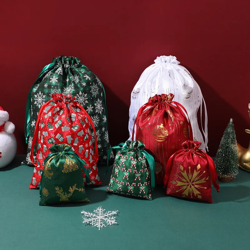 Rune Hong New Christmas Golden Bamboo Node Cotton Rope Drawstring Gift Storage Bag Colorful Holiday Cloth Pouch