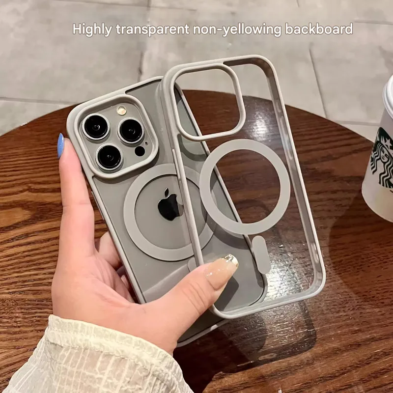 Acrylic Magnetic Silicone Transparent Case For IPhone 16 Macaron Style Shockproof Transparent Protective Case Simple Design